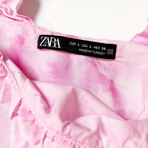 ZARA Pink Tye Dye Flowy Crop Top Large cropped blouse sleeveless ruffle boho - Picture 6 of 9